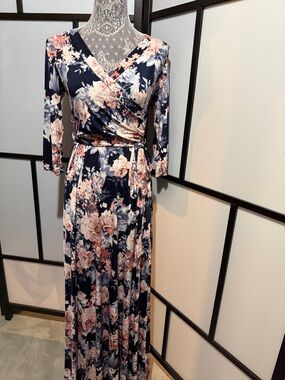 Pinkblush Navy and Blush Floral Wrap Maxi Dress